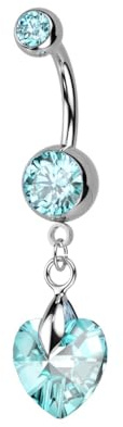 beyoutifulthings Bauch-nabelpiercing Prisma Herz-Anhänger Doppel-Zirkonia viele Farben Nabel-Piercing Chirurgenstahl Bananabell Stab-länge 10-mm
