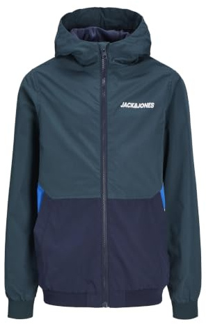 JACK&JONES JUNIOR Boy's JJERUSH Hood Bomber NOOS JNR Jacket, Magical Forest/Detail:Navy Blazer/Nautical Blue Blocking, 152