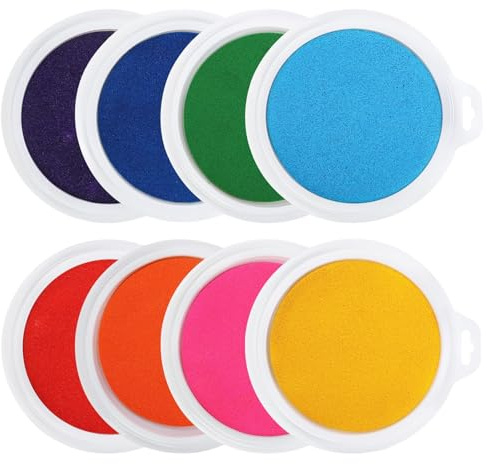 Peohud 7 Large Round Ink Pads for Stamping, 8 Colors Washable Stamp Pads, Rainbow Ink Craft Pad for Rubber Stamp Card