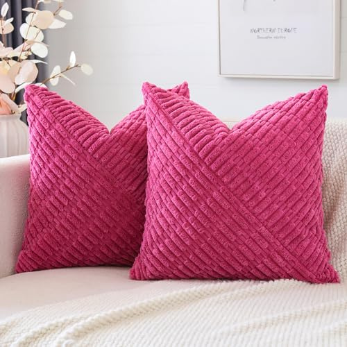 JOTOM 2er Set Kordsamt Kissenbezüge, Dekorative Weich Boho Kissenbezug Moderne Patchwork Kissenhüllen Sofakissen Dekokissen Zierkissenbezug für Wohnzimmer Schlafzimmer Deko (40x40cm, Heißes Rosa)