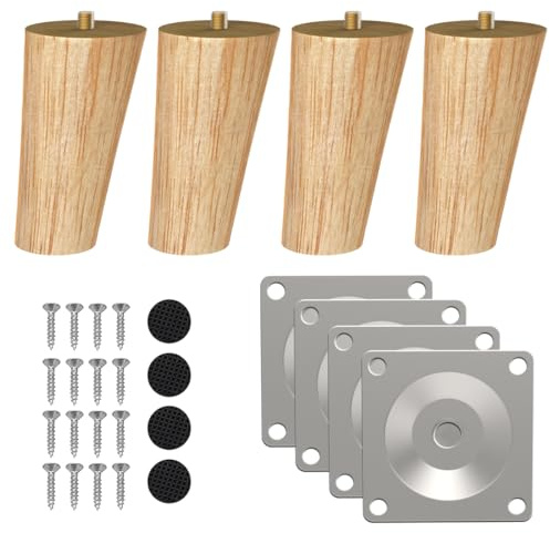 ROFMAPLE Wood Furniture Legs, 4 inch Solid Wood Sofa Legs Pack of 4 Round Couch Legs Replacement Legs for Sofa Dresser Coffee Table Cabinet Bed Home DIY (4/10cm Slant)