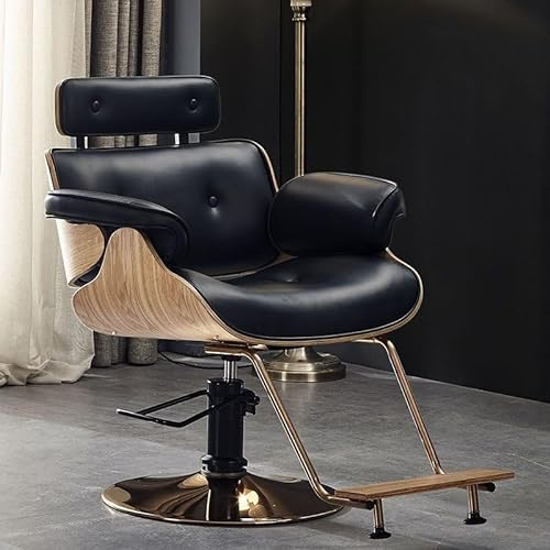 IBOWZ Friseurstuhl Friseursessel Hydraulische Friseurstühle, klassisches Leder, 360 Grad drehbar, höhenverstellbar, für Salon, Schönheit, Tattoo, Friseur, Rasur, Styling, Schwarz