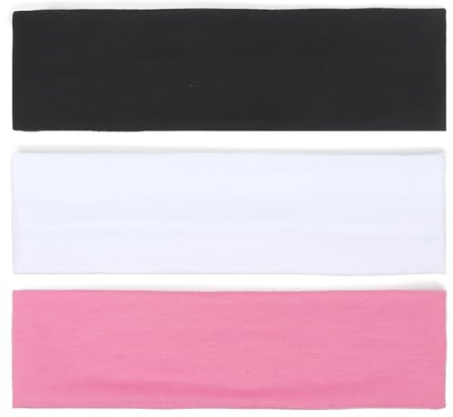 TERSE Stirnbänder Damen Haarband Damen Dünn Stirnband Haarbänder Elastisch Haarreifen für Frauen Sport Yoga Workout Sommer Hair Bands, Schwarz, Weiß und Pink Headbands 3 Stück