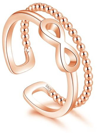 Loutade Adjustable Sterling Silver Rings for Women - Simple Open Heart Knot & Infinity Double Lines Minimalist Promise Thumb Rings with Gift Box