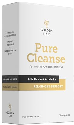 Golden Tree Pure Cleanse – Herbal Supplement with Milk Thistle, Artichoke Extract, Vitamin C and Vitamin B3 – 30 Capsules for Daily Use – Made in the EU