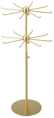 sourcing map Keychain Display Stand, 1Pcs - Metal 2-layer Rotating Jewelry Display Stand with 8 Hook, Adjustable Display Rack for Necklace Craft Shows (Gold)