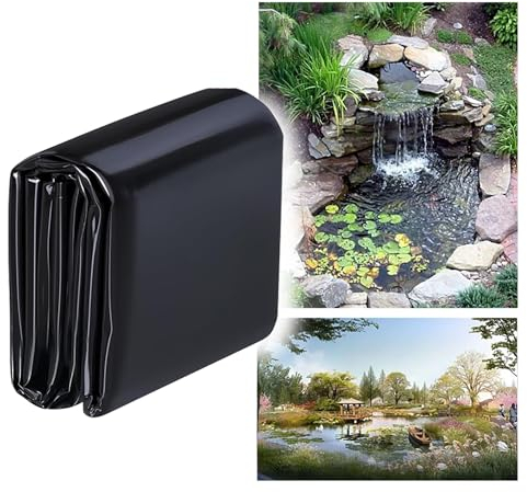 Teichfolie für Gartenteich,0.12mm 1.3x5m Teichfolien schwarz HDPE Poolfolie, UV-Beständig Flexibel Faltbare Undurchlässige Folie für Schwimmteich Koiteich Einfach En Installieren 10x12m 13x15m ( Größe