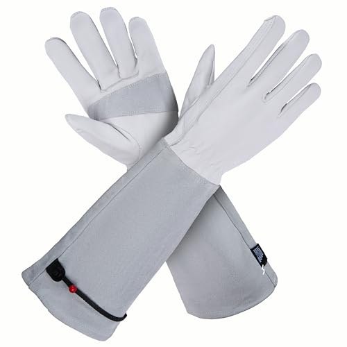 LAUTER SCHUTZ ® DORNENSICHERE Rindsleder Handschuhe -Mit Rückennaht für Bewegungsfreiheit und Komfort (S, Weiß)