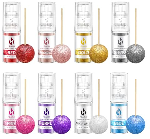 Essbares Glitzer-Spray – essbarer Glitzer für Kuchen, Lebensmittelqualität, Getränke, Glitzer, 8 Farben, Kuchen-Glitzer, essbares Spray, Glitzer für Cocktails, Schokolade, Cake-Pops, Erdbeere, 5 g
