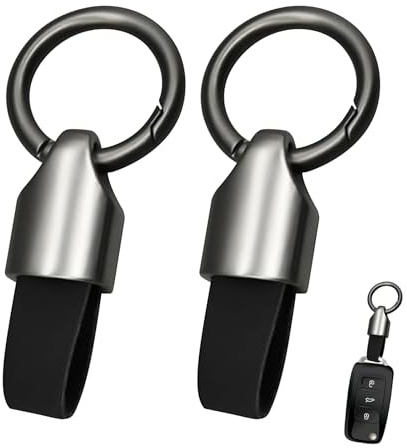 2Pcs Leather Car Key Chain Clip, Key Fob chain Rings for Car Key Fob Holder with Keyrings Zinc Alloy Buckle, Multifunctional Keychain Ring Holder for Men Women, Black, One Size, Black, One size