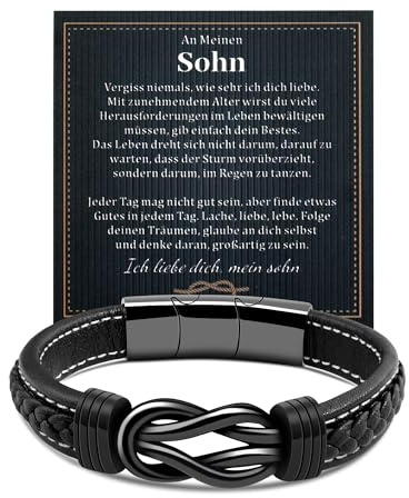 VGWON Armband für Meinen Sohn, Geschenke für Sohn, Sohn Geschenke Von Mama, Mutter Sohn Geschenk, Herren Lederarmband Geburtstag Weihnachten Geschenke für Sohn, Ermutigen Geschenke für Teenager Jungen