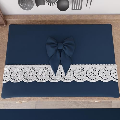 PETTI Artigiani Italiani - Cache Plaque de Cuisson avec Dentelle de Saint-Gall 50x70 cm, Protection Plaque Induction et a Gaz en Coton, Bleu Nuit, Accessoires De Cuisine, 100% Made in Italy