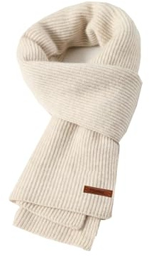 Flysluo Schal Damen Herren, Klassischer Gestrickter Loop Damen Herren Schal Winter Warm Lange Knit Scarf Strickschal Winterschal Feinstrick Unisex,Größe 185 x 35 cm，Beige