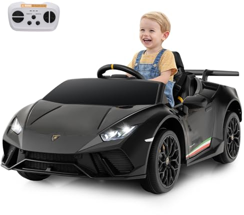 COSTWAY Elektrisk bil Lamborghini, 12 V elektrisk barnbil med fjärrkontroll och LED-lampor och tuta och musik och USB, 3-växlad elfordon 3–5 km/h, elbil för barn från 3 år (svart)