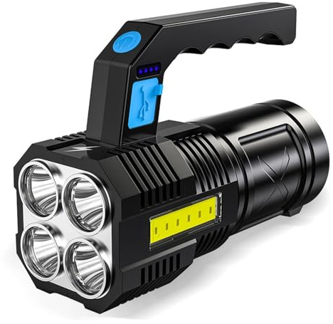 equlup Torcia elettrica ricaricabile portatile, 5 luci Torcia elettrica impermeabile con indicatore di batteria da 3,7V lanterna da campeggio faro di ricerca per emergenze escursionismo nautica casa