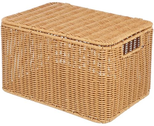 Cesto Intrecciato Con Coperchio E Struttura Metallo Organizer Multifunzionale Per Abbigliamento E Giocattoli Cesta Decorativa Per Stoccaggio Dimensioni Medie