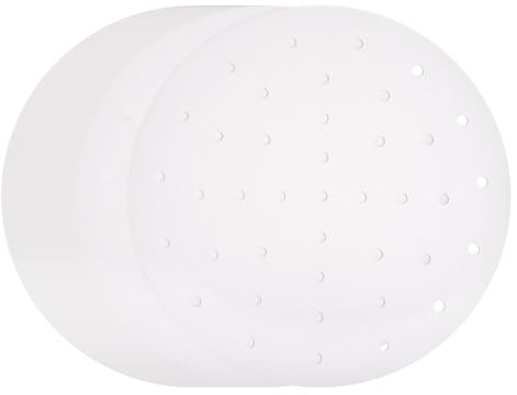 sourcing map 100pcs Air Fryer Liners 10 Inch Round Bamboo Steamer Liners with Holes Non-Stick Perforated Parchment Paper Sheets Disposable Steamer Paper for Air Fryers Steaming Basket, White