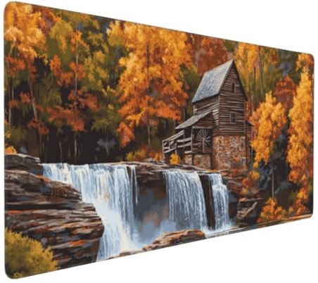 Tapis de Souris Chute d'eau Forêt Tapis de Souris XXL 1200x600x3mm, Imperméable Tapis de Souris Gamer XXL Tapis Souris Mouse Pad, Base Atidérapante, Haute Précision et Vitesse pour Gamer, Deco Bureau