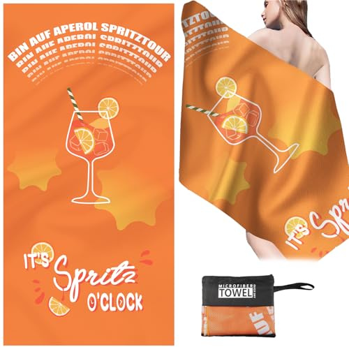 WDJLNZB Asciugamano da Spiaggia a Tema Aperol Spritz con Motivi Cocktail - Telo Mare Grande 90x180cm, 85% Polyester | Arancione Vivace con Borsa Rete Portatile per Viaggi, Piscina e Feste Estive (A)