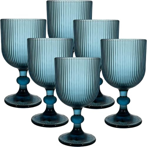 Sicignano | Set di 6 Calici in Pasta di Vetro, per 6 Persone, Bicchieri Ideali per la Tavola, Resistenti e Duraturi, Lavabili in Lavastoviglie, Colore Verde,Blu, 336 ml (6, BLU)