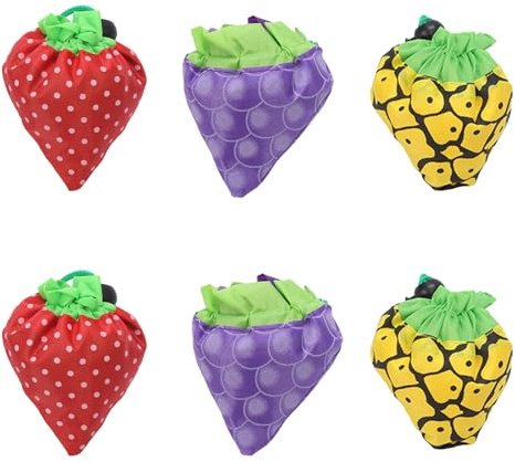 Gurxi 6 Stück faltbare, wiederverwendbare und tragbare Einkaufstasche - umweltfreundlich mit Erdbeeren, Trauben, Ananas-Design