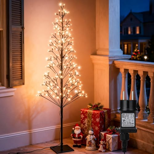 Joomer Weihnachtsbeleuchtung Außen 216 LED,Weihnachtsdeko Aussen Warmweiße Lichtblitzperlen,Tannenbaum Lichterkette mit Timer,1.5M Künstlicher Weihnachtsbaum Innen Wohnzimmer,Haus,Garten,Partys