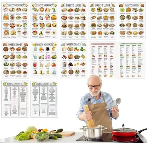 12 P-Cs D-Iabetes matlista, glukoskontroll måltidstabell information diet plan, återanvändbar näringsdiagram bärbar måltidsplanerare, utmärkt matlista, 20 cm, för diskförberedning, köksanvändning
