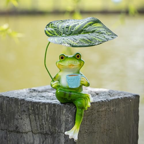 DZAY Gartendeko Figuren Draußen Frosch Deko,Garten Wetterfest Frösche Deko Figuren,Gartendeko Frosch Gartenfiguren,Tiere Dekofiguren Gartenfigur für Außen Harz Statue Balkon Terrasse Teiche Deko (07)