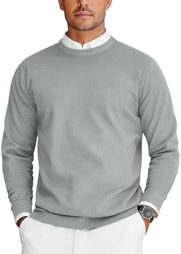 COOFANDY Maglioni per Uomo Pullover a Maglia Maglione da Lavoro Felpa Uomo Firmata Maglioncino a Maniche Lunghe Pullover Girocollo Top Casual Grigio Chiaro XL