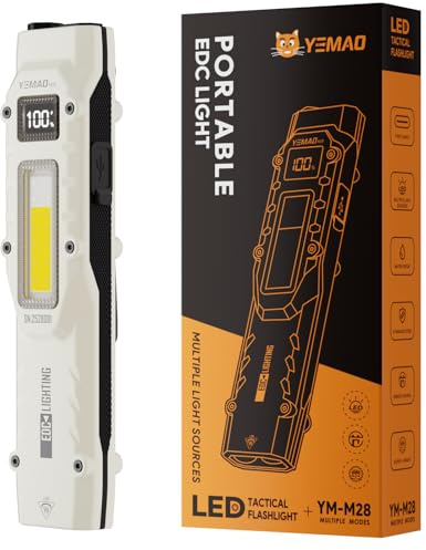 Yemao EDC Lampe de poche tactique, lampe de poche plate rechargeable, double interrupteur, petite lampe de poche LED en acier inoxydable, 8 modes, lampe de poche pour la maison, le camping et les