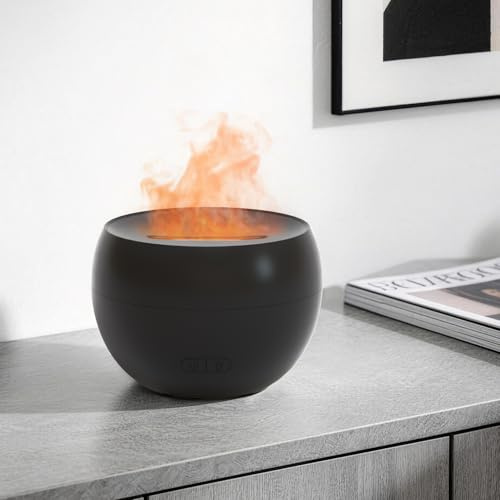 SALKING Diffuseur d'Huiles Essentielles, 150ML Diffuseur d'aromathérapie avec Lumière Effet Flamme, Protection d'arrêt Automatique sans Eau, pour la Maison, Le Bureau, Aroma Humidificateur - Noir