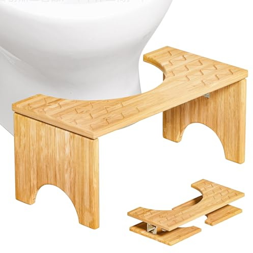 PORFOYO Pliante Bambou Toilettes Tabouret: Tabouret De Toilette en Bambou, Pliable Marche Pied Toilette pour Adulte La Santé du Côlon, La Constipation Et Les Hémorroïdes