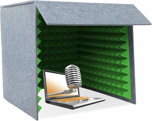 GFXYQPDNV Square Microphone Isolation Shield, Green Small Music Recording Booth, Vocal Absorbing Shield, Easy Setup, Portable Vocal Soundproof Cover for Home Studio