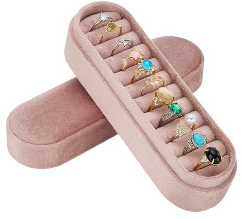 FINGERINSPIRE Scatola Porta-Anelli In Velluto 18.1x5.5x5.7cm Piccola Ovale Color Rosa Nebbia con Fodera In Morbido Velluto Custodia Compatta per Riporre Anelli e Orecchini per Viaggi e Casa