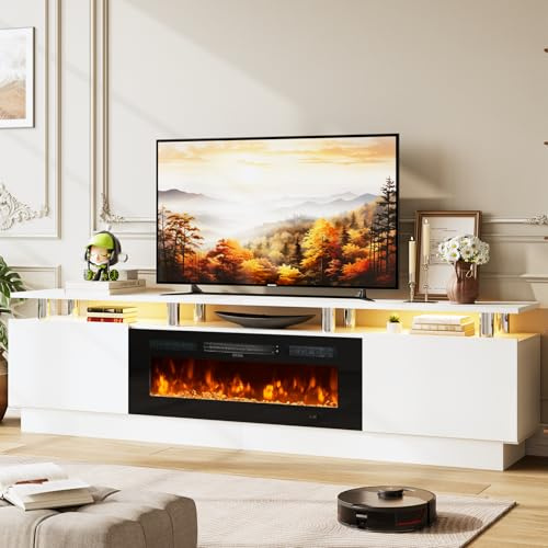 OneBlis TV Stand & Media Console 80 Inch, Entertainment Center with Storage Shelves, Fits TVs up to 90 Inches, Modern Living Room Cabinet