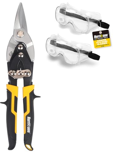 HURRICANE 10 Inch Cr-Mo Aviation Tin Snips for Cutting Metal Sheet with 2 Packs Safety Goggles