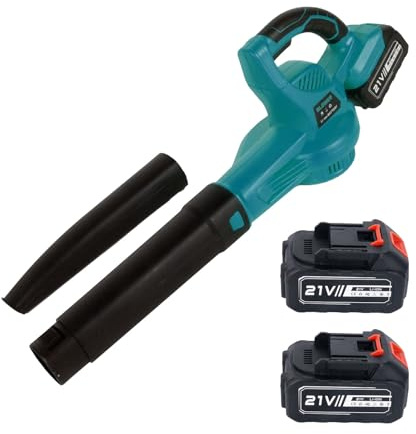 Soplador de Hojas Bateria, Soplador Aspirador de Hojas con Bateria de 3,0Ah, 21V Soplador de Hojas Inalámbrico Potente con 2 Tubos, para Cuidado del Césped y Limpieza de Patio (Azul, con 2 Batería)