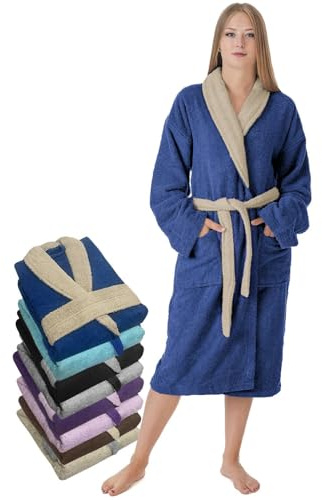 LEBENGOOD Albornoz Mujer 100% Algodón Rizo Americano 450 gsm - Bata de Baño para Ducha, Suave, Absorbente, Unisex, OEKO-TEX® (BicMuj Navy, 3XL)