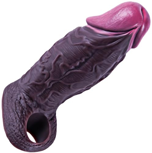 Funda para pene negra, realista y gruesa, de 5,3 cm de diámetro, extra gruesa, reutilizable, de silicona de 16,5 cm con anillo para pene, alargador, extensor, retardador y juguete para parejas