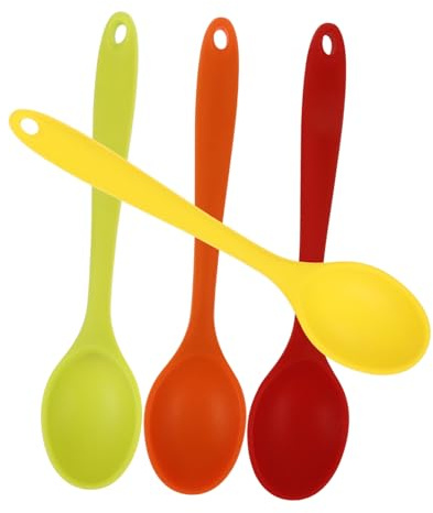 Sosoport Silicone Cooking Spoon Nonstick Mixing Spoon 4Pcs Heat Resistant Ergonomic Handle Easy to Clean Kitchen Utensil for Baking Stirring and Serving