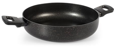 H&H-Quantum, Wok 1 Manico in Alluminio Antiaderente, Diametro 28 cm, Compatibile con Induzione, Gas e Piastra Elettrica, Colore Nero con Spruzzatura Oro