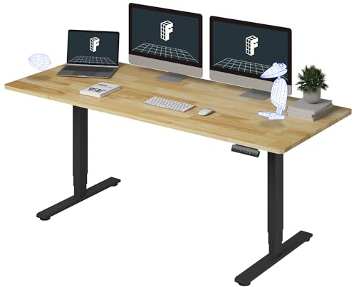 FlexiSpot E6 Solid Wood 3-Stage Dual Motor 71 x 30 Electric Standing Desk, Holds 220 lbs, Adjustable Height w/ Memory Presets, Butcher Block Rubberwood Desktop & Black Frame, Ships in 2 Boxes
