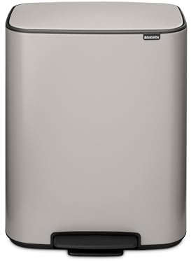 Brabantia Poubelle Bo 2x30L (Gris clair) – Poubelle cuisine à pédale à fermeture progressive – Système de tri des déchets facile à nettoyer, 2 seaux amovibles – Sacs-poubelle PerfectFit inclus