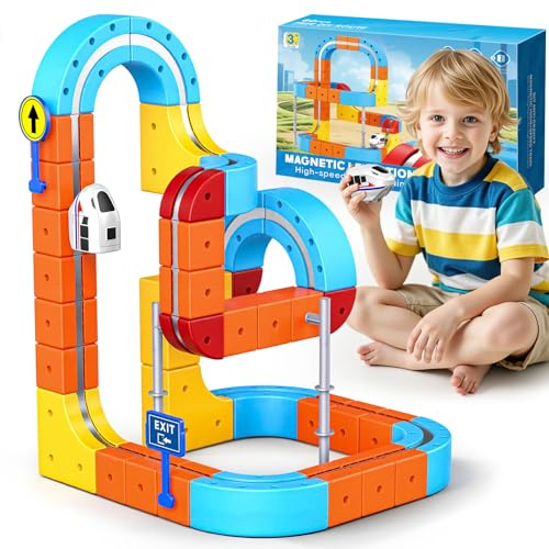 56 Pcs Clickrail Electric Train Set, Geschenk Junge Mädchen 3 4 5 6 7 8 Jahre DIY Cube Track Spielzeug ab 3-8 Jahre Junge Eisenbahn Kinder Elektrisch Ostergeschenke für Kinder