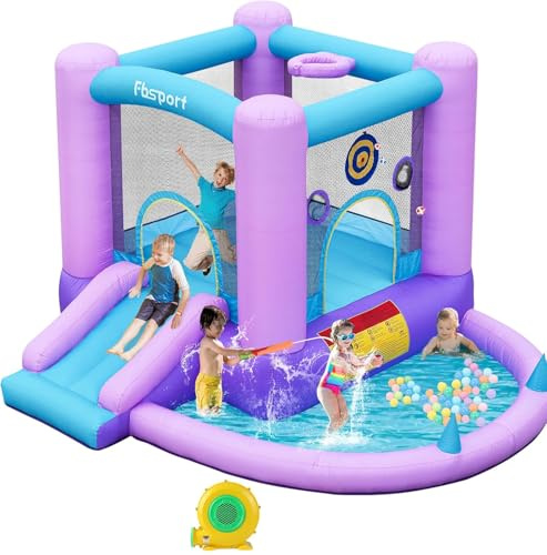 Inflatable Bounce House, Kids Bounce Castle Slide for Indoor Outdoor,Toddler Baby Jumper Bouncer, Kids Jumping Bouncy House with pump, Ball Pit Pool, Basketball Hoop, Dart Game 285 ×254 ×165 CM