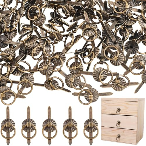 CRASPIRE 80Pcs Metal Brad Fasteners with Pull Rings Handle Mini Paper Decorative Fasteners Bronze Jewelry Drawer Vintage for Cards DIY Craft Boxes Paperback Book Albums Scrapbooks Accessories