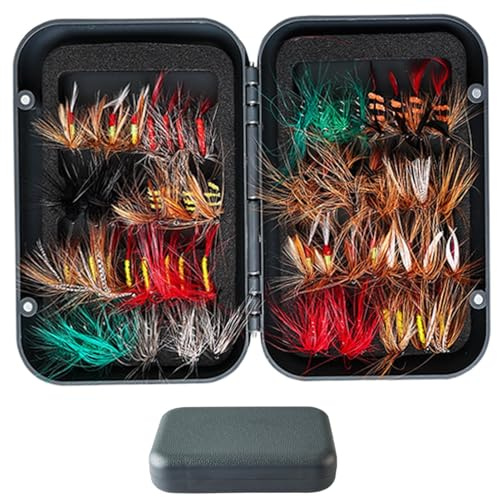 Nudorpn Set di esche per pesca a mosca, 40 pezzi, con scatola magnetica, dettagli realistici e ampia scelta, esche da pesca a mosca per l'uso in laghi su ponti e fiumi