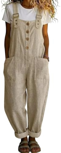 Onsoyours Salopette Donna in Lino Estiva Casual Pantaloni Baggy Oversize Allentata Tuta Jumpsuit con Tasca Vestibilità Ampia