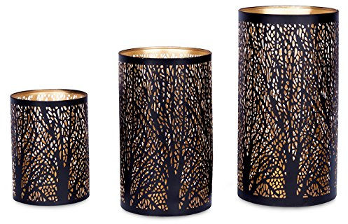3er Set Windlichter Metall Schwarz Gold Kerzenhalter Deko Laterne Design
