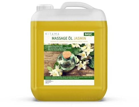 Kitama Massageolja med arom – kroppsolja för massage – vårdande olja – aromolja – närande avslappningsolja – jasmin – 5 000 ml (5 liter)
